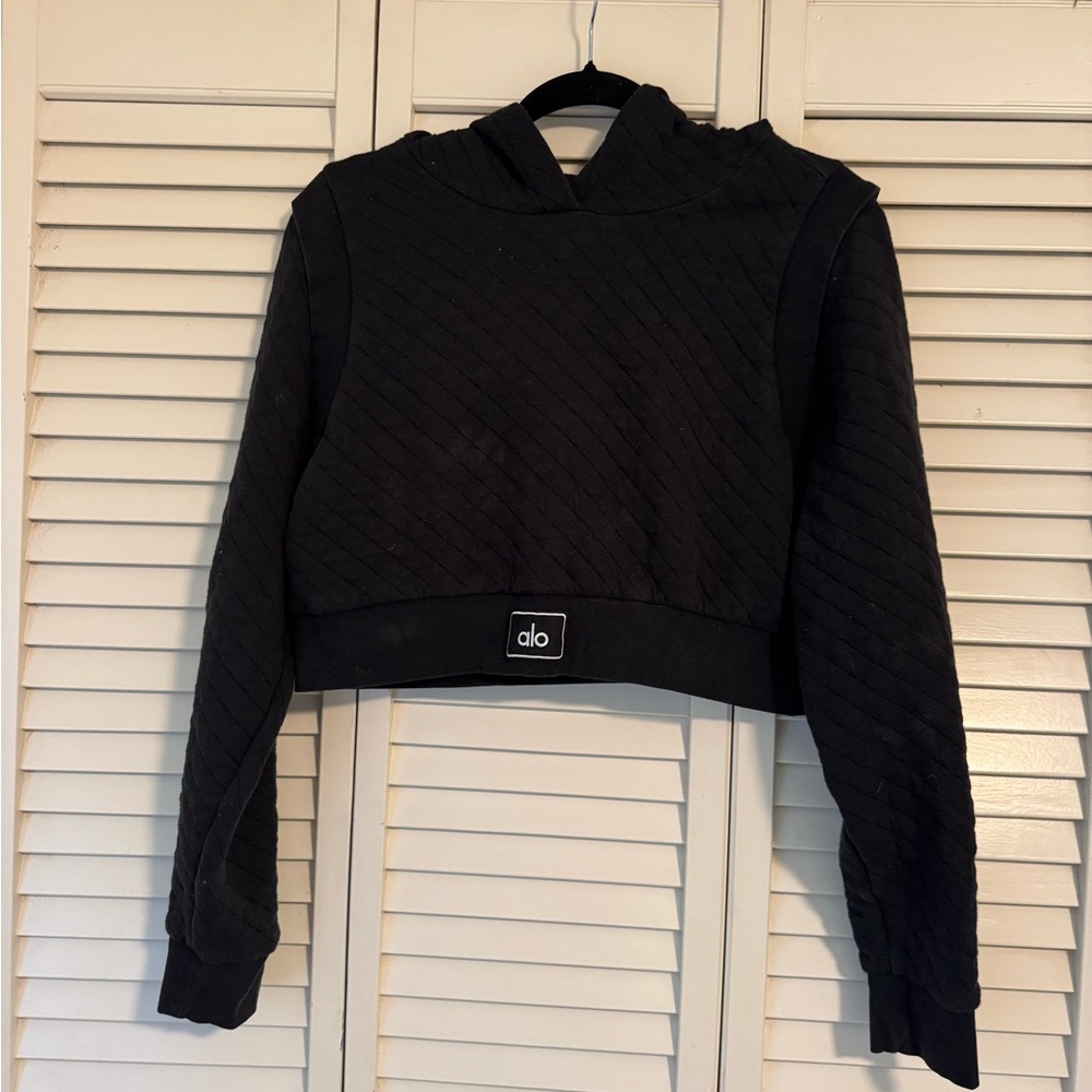ALO Yoga Black Quilted Cropped Hoodie